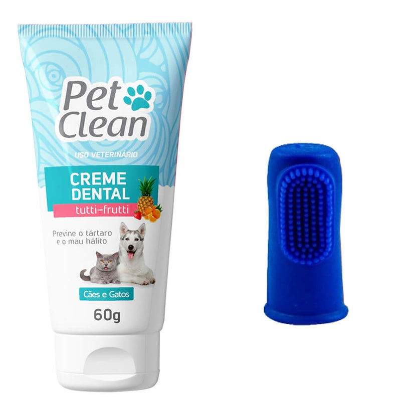 Kit Higiene Pet Clean – Creme Dental + Escova Dedeira para Cães e Gatos