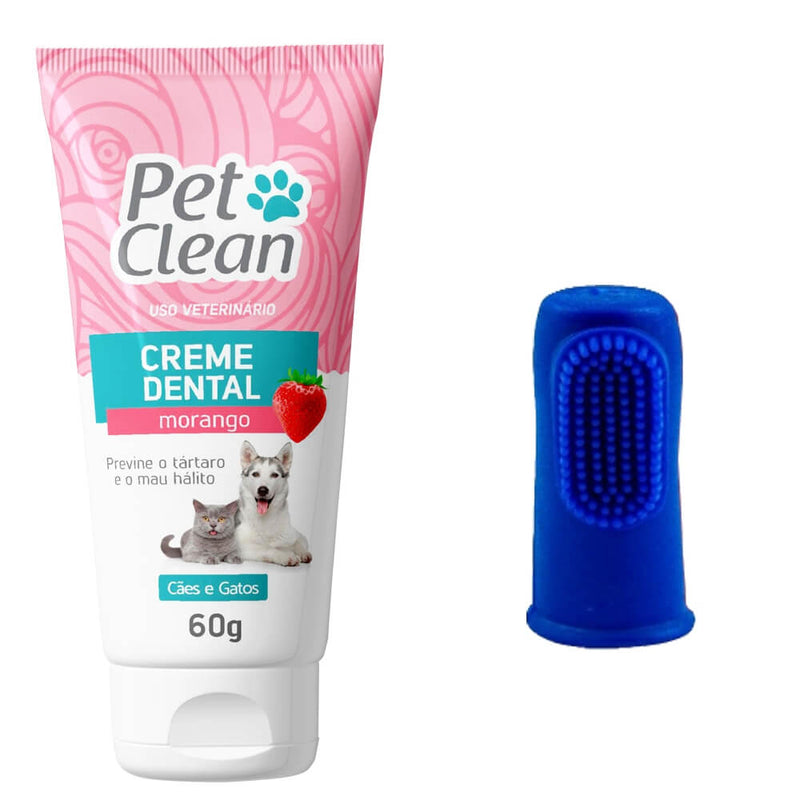 Kit Higiene Pet Clean – Creme Dental + Escova Dedeira para Cães e Gatos