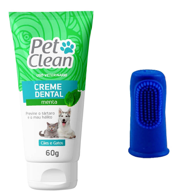 Kit Higiene Pet Clean – Creme Dental + Escova Dedeira para Cães e Gatos