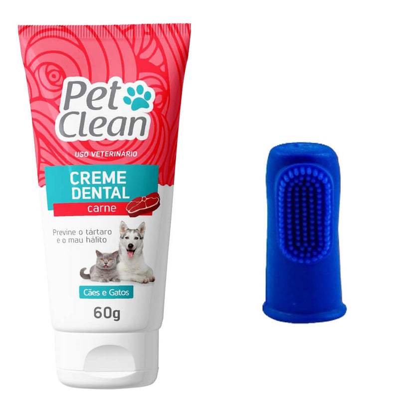 Kit Higiene Pet Clean – Creme Dental + Escova Dedeira para Cães e Gatos