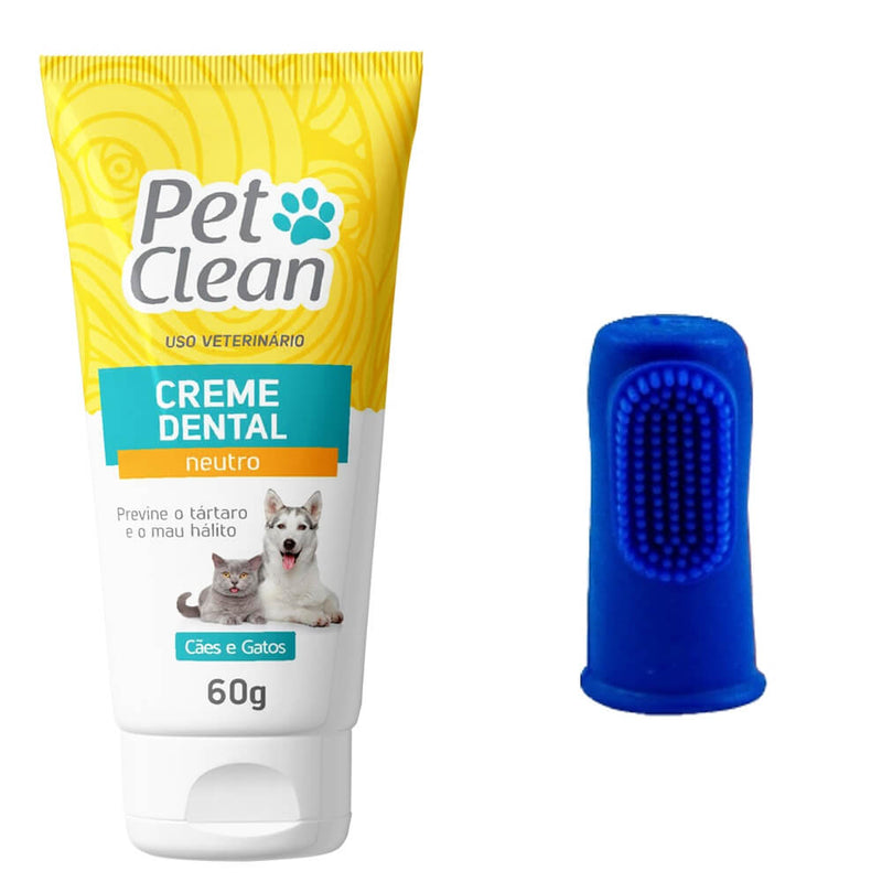 Kit Higiene Pet Clean – Creme Dental + Escova Dedeira para Cães e Gatos