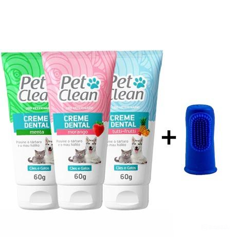 Kit Higiene Pet Clean – Creme Dental + Escova Dedeira para Cães e Gatos